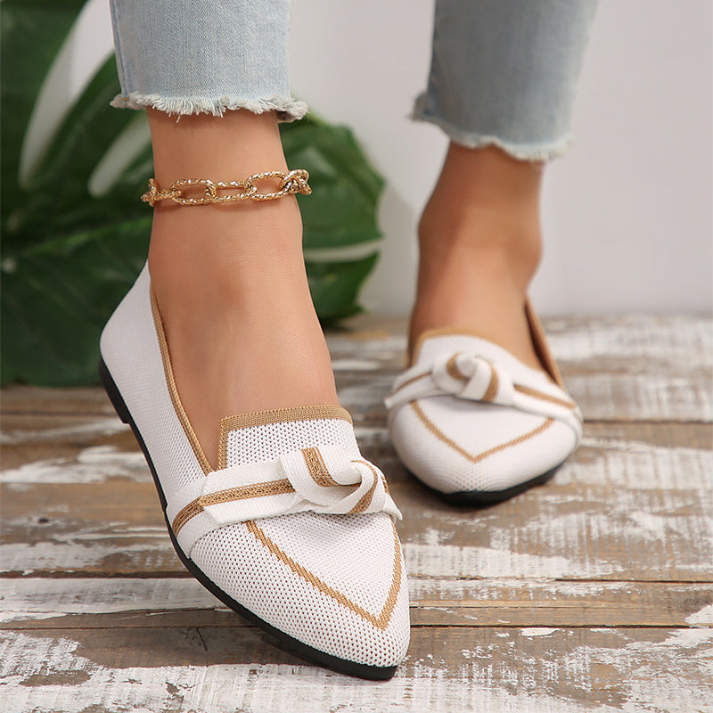 Pointed Toe Bow Flat Shoes For Women