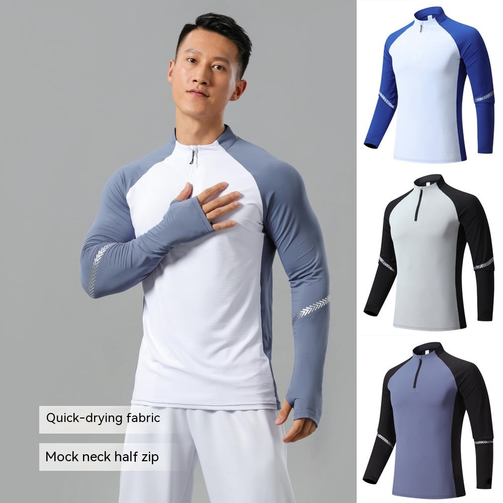 Stand Collar Half Zip Solid Color Workout Clothes Training Men