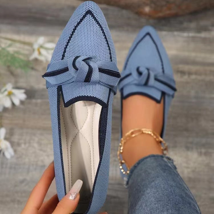 Pointed Toe Bow Flat Shoes For Women