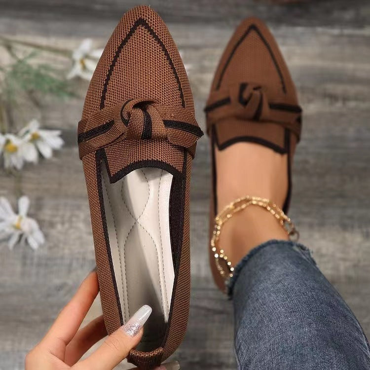 Pointed Toe Bow Flat Shoes For Women