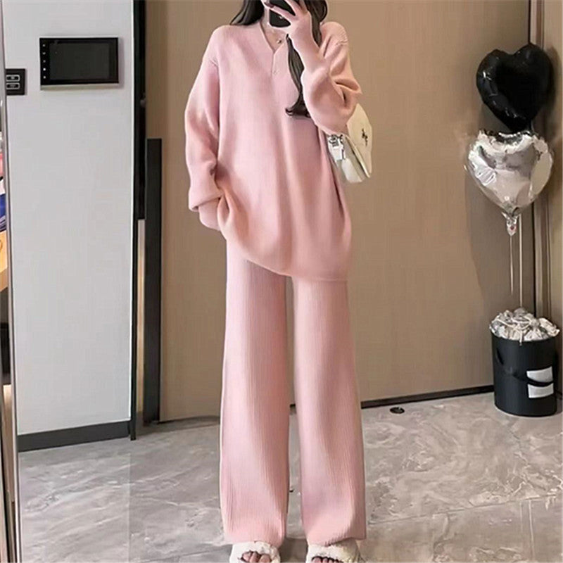 V-neck Sweater Pullover Fashion Two-piece Suit