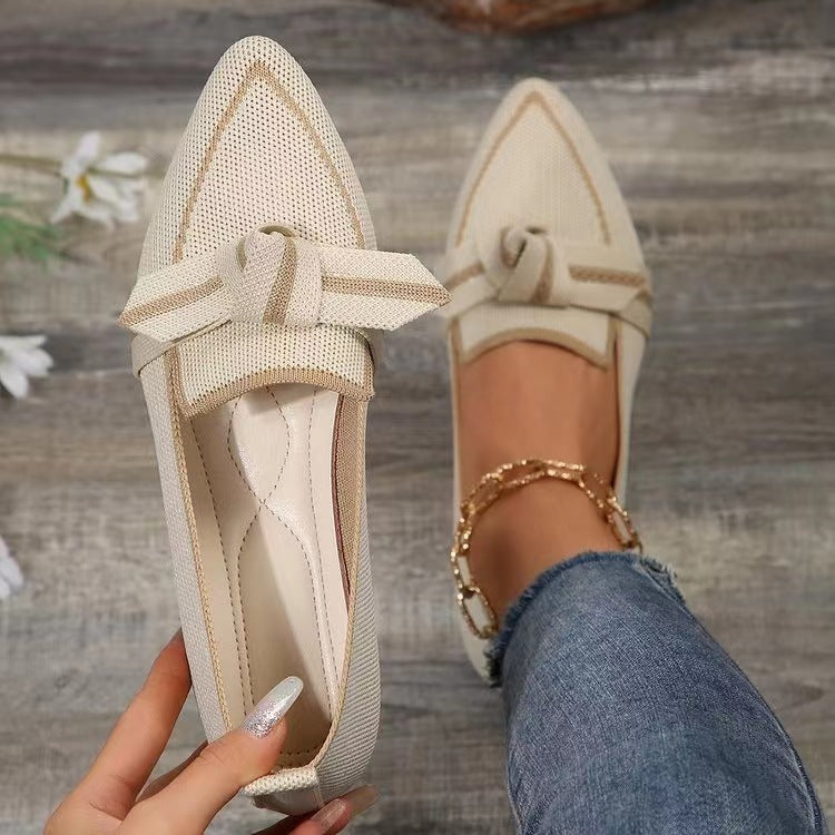 Pointed Toe Bow Flat Shoes For Women