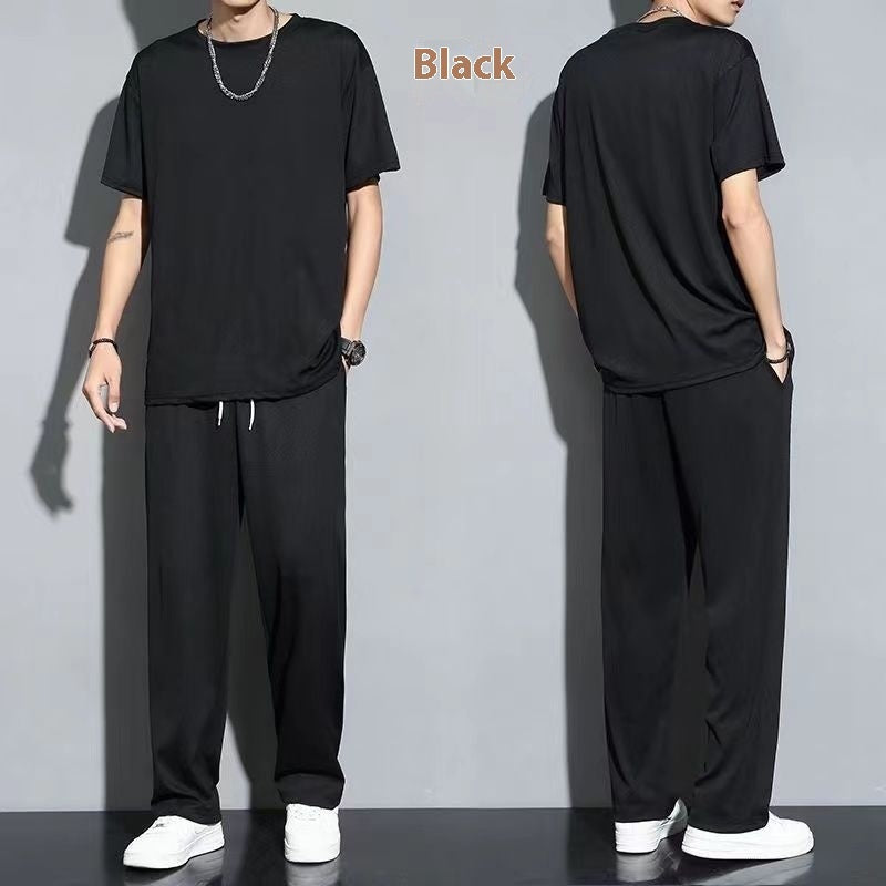 Quick-drying Ice Silk Breathable Suit Men's Short-sleeved T-shirt Trousers Sports Two-piece Set