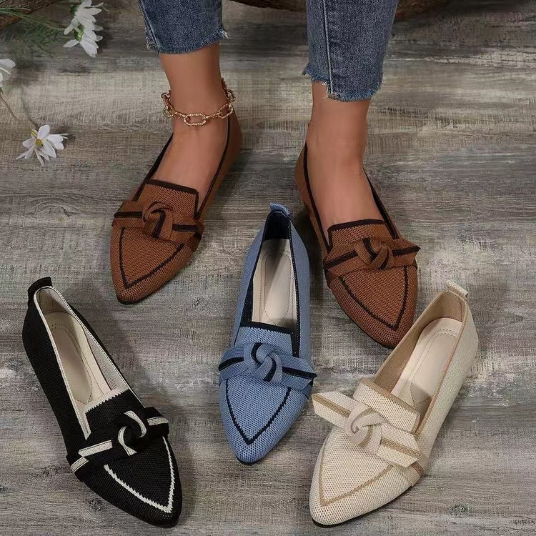 Pointed Toe Bow Flat Shoes For Women