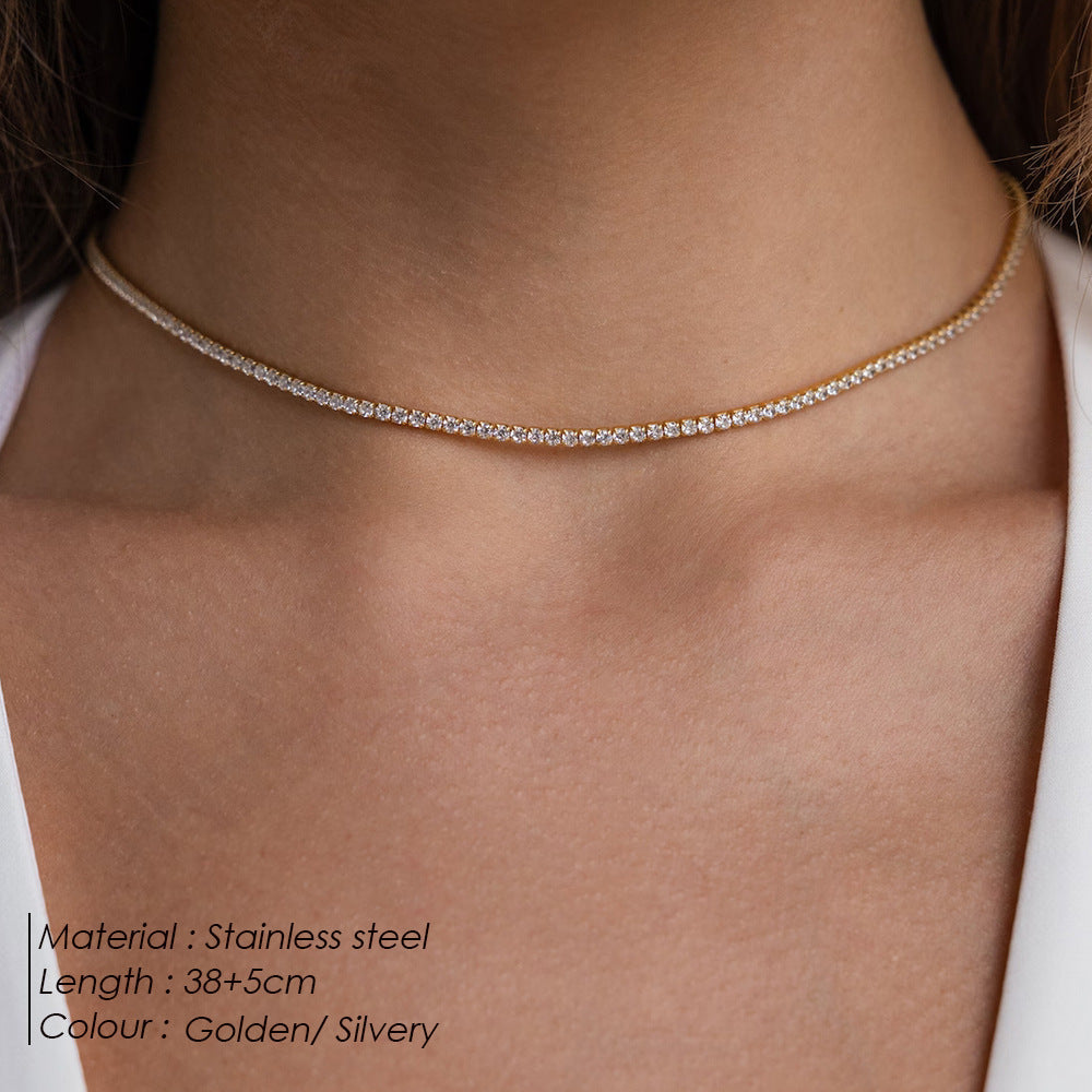 Round Zirconia Tennis Clavicle Necklace