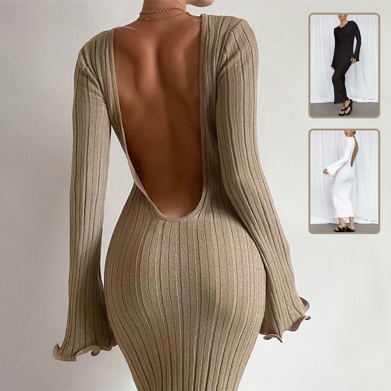 Fashion Slim Long-sleeved Ruffled Long Dress