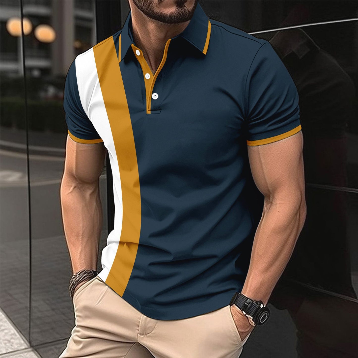 Business Colorblock All-matching T-shirt